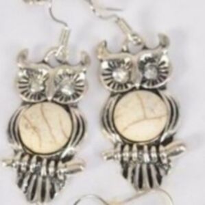 Owl Earrings IVORY Semiprecious Stone Tribal indigineous, Silver on ss ear wires